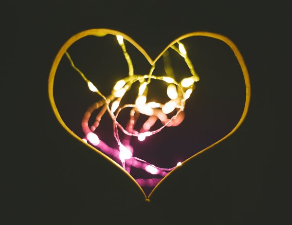 String lights shaped like heart to represent the care given with the skilled electrical services of heart electrical